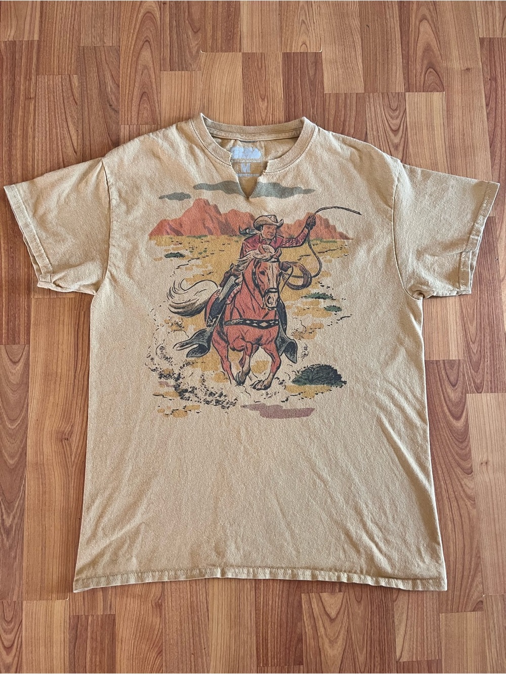 Women’s Desert Beige Western Graphic Tee - Cowboy Rider Print